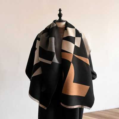Double-sided cashmere scarf for women, warm shawl, luxurious design, winter