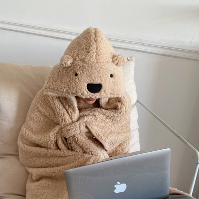 Soft plush blanket with a dog ear, thick warm shawl with a hat, nap blankets, cloak for children and adults, kawaii cartoon gift,...