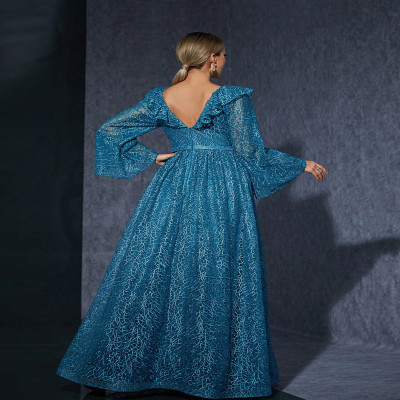 فستان سهرة راقي بأكمام طويلة وياقة مكشكشة من Mgiac...