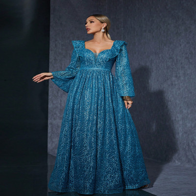 فستان سهرة راقي بأكمام طويلة وياقة مكشكشة من Mgiac...