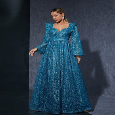 فستان سهرة راقي بأكمام طويلة وياقة مكشكشة من Mgiac...