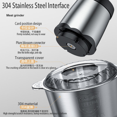 مفرمة لحوم كهربائية 2L للمطبخ المنزلي من الفولاذ ا...