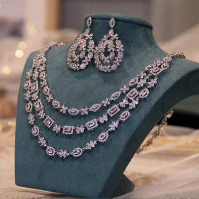 متعدد الطبقات الزركون قلادة الأقراط مجموعتين العرو...