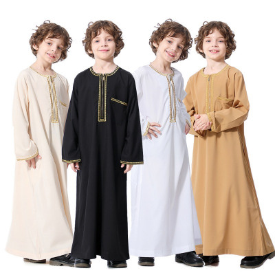 لون خالص جيوب طويلة الأكمام رداء غياز للأولاد ، أر...