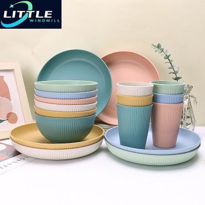 طقم أدوات مائدة بلون الحلوى من عشب القمح ، وعاء ،...