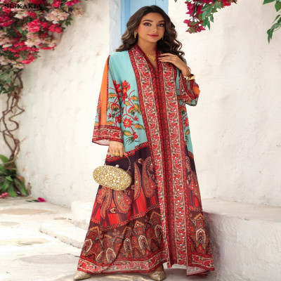 فستان ماكسي فاخر مطبوع عليه زهور من Siskakia Dubai...