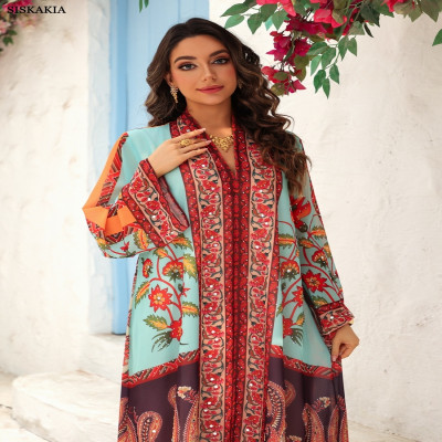 فستان ماكسي فاخر مطبوع عليه زهور من Siskakia Dubai...