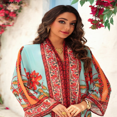 فستان ماكسي فاخر مطبوع عليه زهور من Siskakia Dubai...