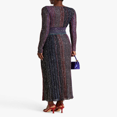 Twotwinstyle فستان مخطط للنساء كم طويل الخامس الرق...