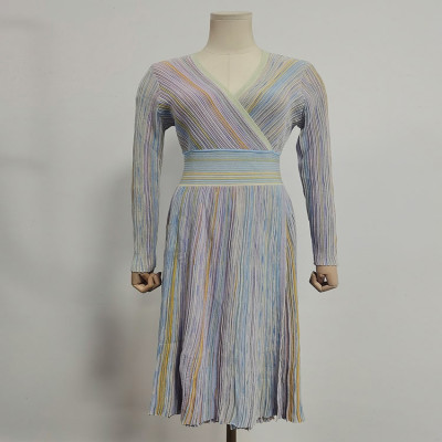 Twotwinstyle فستان مخطط للنساء كم طويل الخامس الرق...