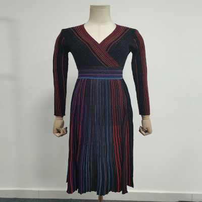 Twotwinstyle فستان مخطط للنساء كم طويل الخامس الرق...