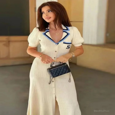 فستان نسائي طويل أنيق ضيق محبوك ، حرف واحد الصدر ،...