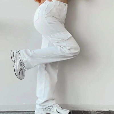 سراويل نسائية واسعة الساق بسحاب ، تناسب الجسم ، مل...