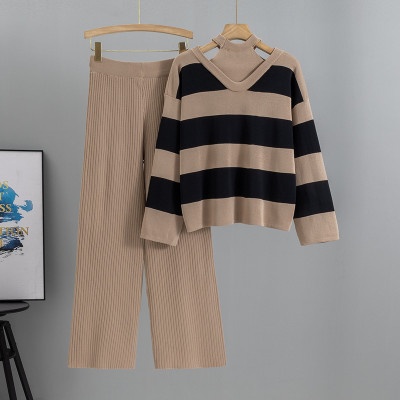 المرأة سترة قطعتين مجموعة مسلم بلوفر مغزول واسعة ا...