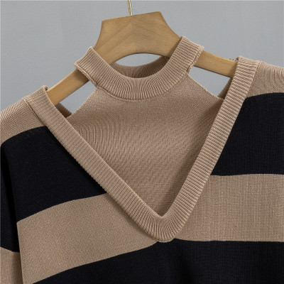 المرأة سترة قطعتين مجموعة مسلم بلوفر مغزول واسعة ا...