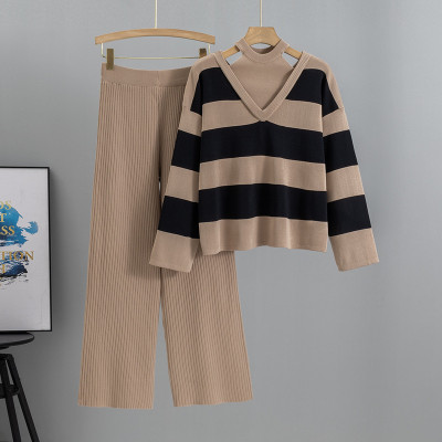 المرأة سترة قطعتين مجموعة مسلم بلوفر مغزول واسعة ا...