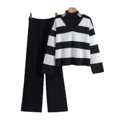 المرأة سترة قطعتين مجموعة مسلم بلوفر مغزول واسعة ا...