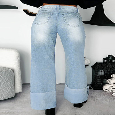 الضوء الأزرق عالية الخصر النساء الدنيم السراويل وا...