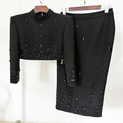 DEAT أنيقة 2 قطعة مجموعة طويلة الأكمام معطف قصير ت...