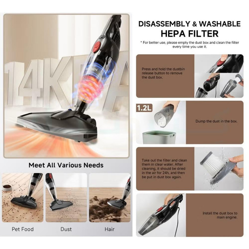 مكنسة كهربائية محمولة 2 في 1 خفيفة الوزن وقوية مع...