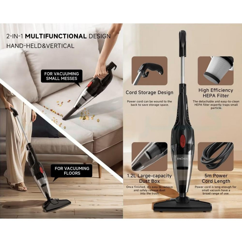 مكنسة كهربائية محمولة 2 في 1 خفيفة الوزن وقوية مع...