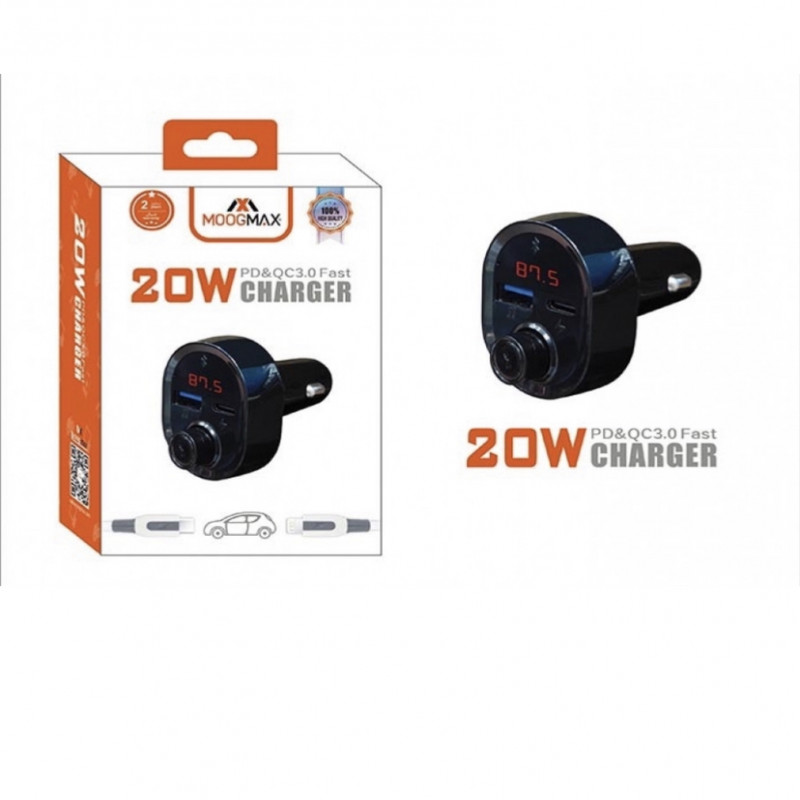 شاحن سياره MP3 بمنفذين Pd 20w و منفذ USB من شركة موج ماكس