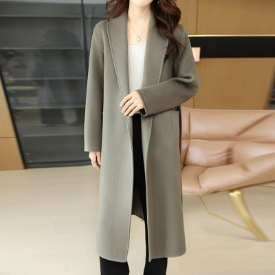 سترة نسائية طويلة سميكة من الكشمير بنسبة 100 على ا...