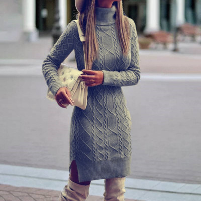 المرأة الياقة المدورة كابل ضئيلة متماسكة سترة فستا...