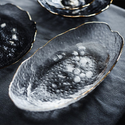 طبق من الزجاج غير النظامية أطباق عشاء أطباق الذهب...