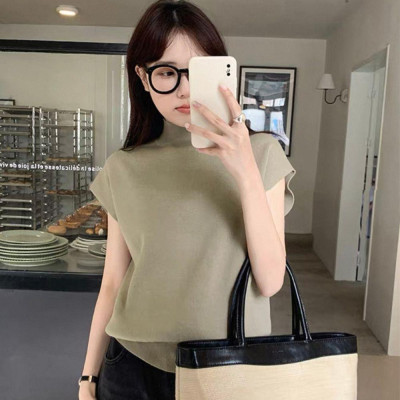 حار قصيرة الأكمام سترة قميص وبلوزات امرأة الوقوف ط...