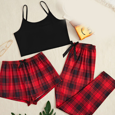 Women's printed jackets + shorts + long pants breathable loungewear set fashionable sleepwear for women