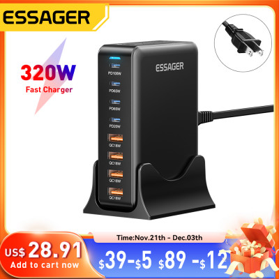 Essager 320 واط GaN شاحن 8 منافذ USB نوع C محطة شح...