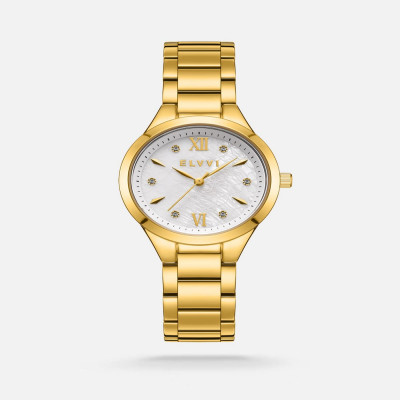 ساعة الفي نسائيه بسير ستيل باللون الذهبي