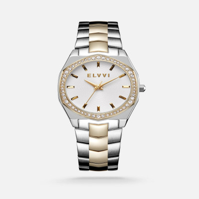 ساعة نسائيه ستيل بلون فضي وذهبي