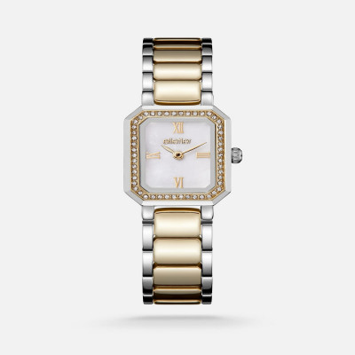 ساعة نسائيه ستيل بلون فضي وذهبي