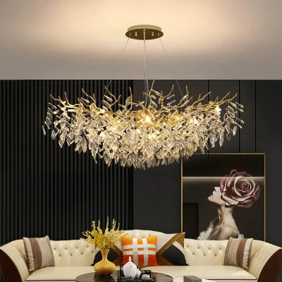 ثريات ليد ذهبية كريستالية فاخرة لغرفة المعيشة ، مص...