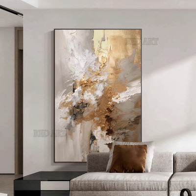 Golden Color OIl Paintings Hand-painted Abstract P...