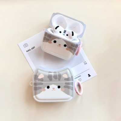 غلاف سماعات لطيف بتصميم قطة رمادية – متوافق مع Air...