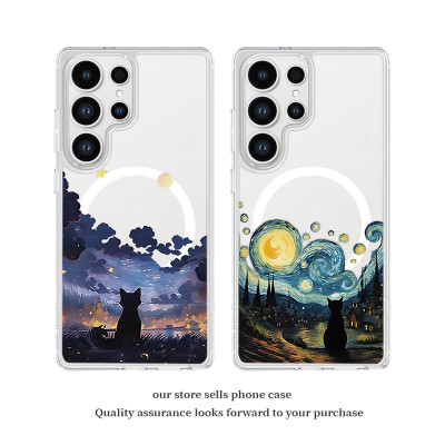 غلاف حماية مغناطيسي شفاف بنمط قطة سوداء مرصعة بالن...