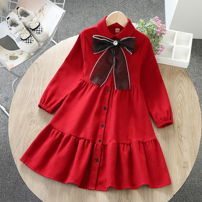2024 autumn retro bow with crystal New Girls princ...