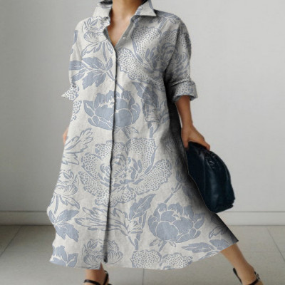 فساتين نسائية قميص بأكمام طويلة مطبوع عليها أزهار...