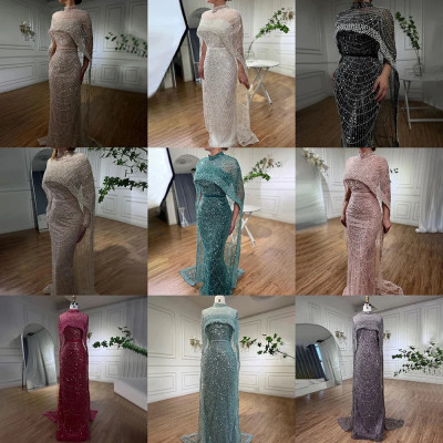Customized Arabia Nude Mermaid Long Cape Luxury Ev...