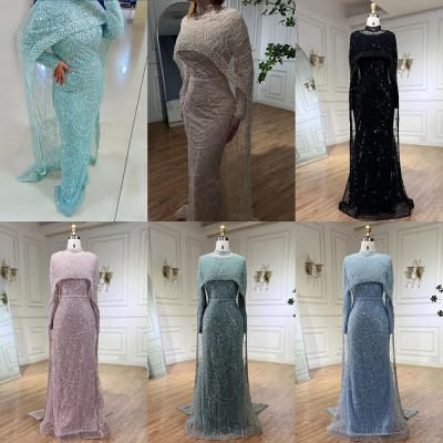 Customized Arabia Nude Mermaid Long Cape Luxury Ev...