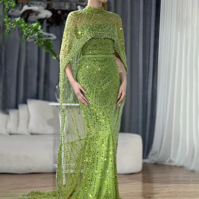 Customized Arabia Nude Mermaid Long Cape Luxury Ev...