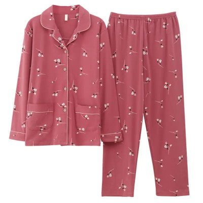 100 Cotton Long Sleeve Cardigan Pajama Set For Mid...