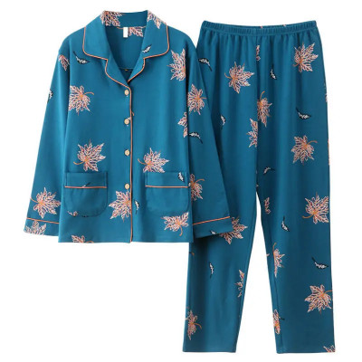 100 Cotton Long Sleeve Cardigan Pajama Set For Mid...