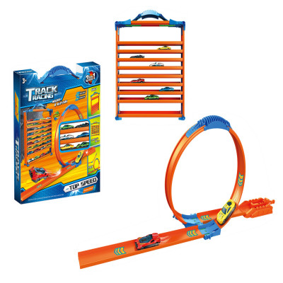 مضمار وباركينج 3 في 1 مع 6 سيارات حديد