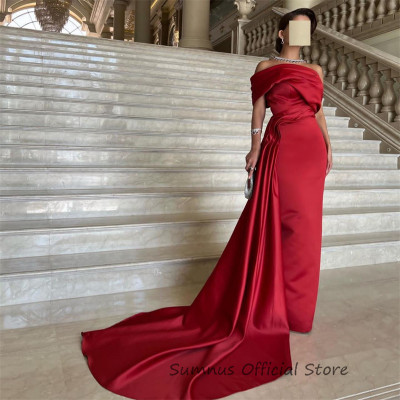 SUMNUS Red Satin Mermaid Evening Dresses One Shoul...