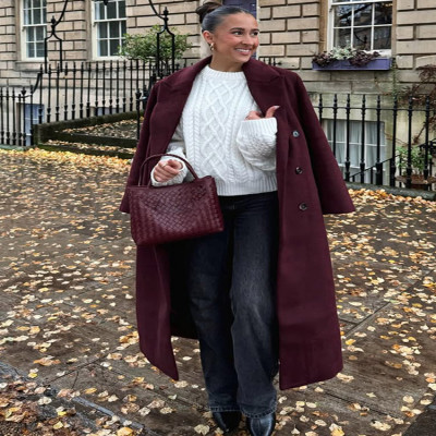 معاطف صوفية نسائية أنيقة باللون العنابي واحدة الصد...