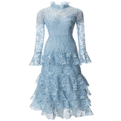 IEQJ فساتين مقسمة من الدانتيل للنساء بياقة واقفة و...